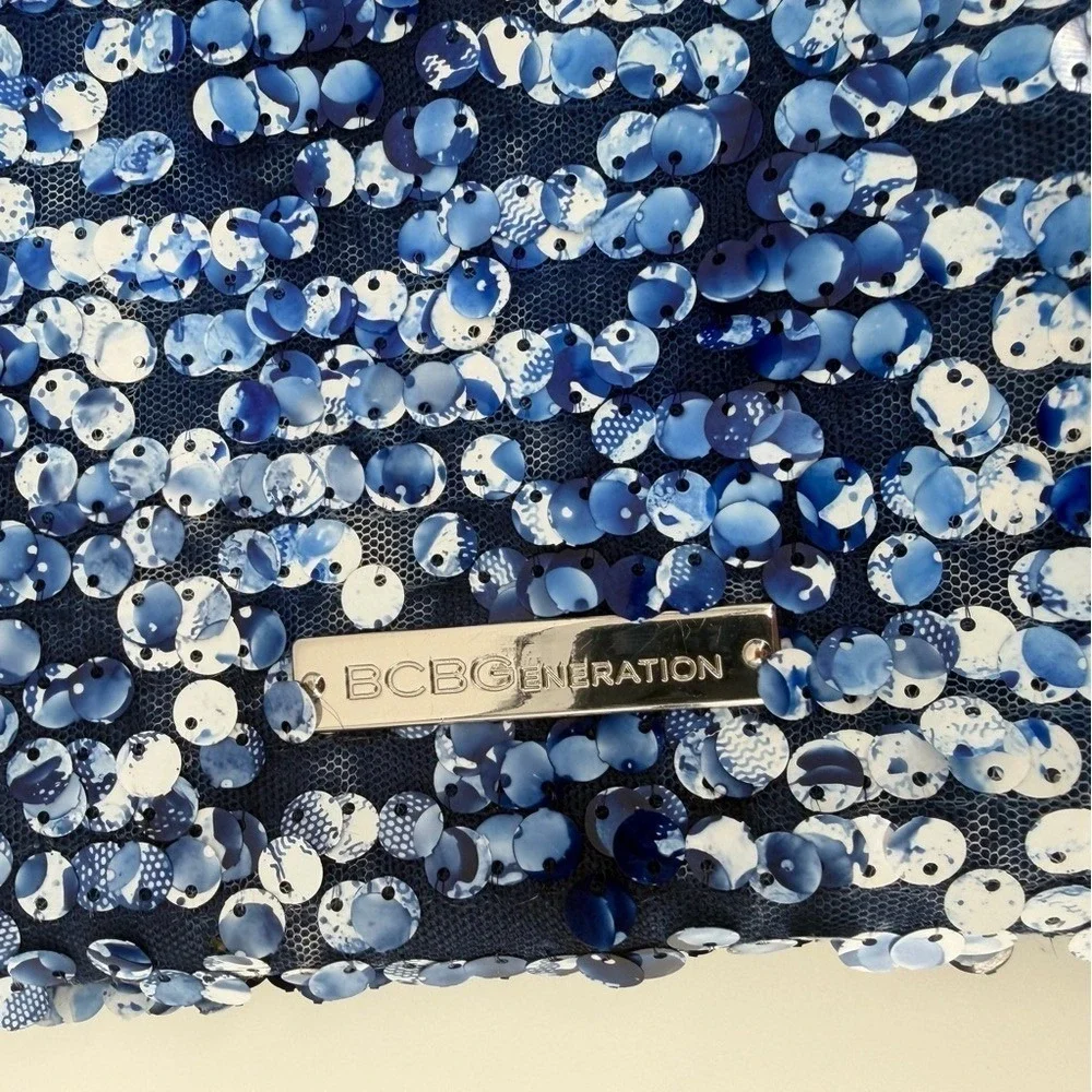 BCBGeneration Blue White Sequin Foldover Clutch Bag Evening Party Pouch